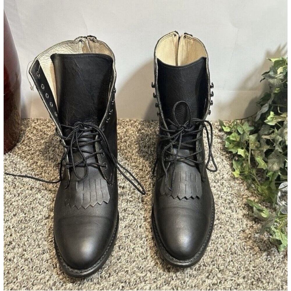 VTG Durango DB1730X Kiltie Western Boots Black Leather 9.5 D Back Heel Zip NEW